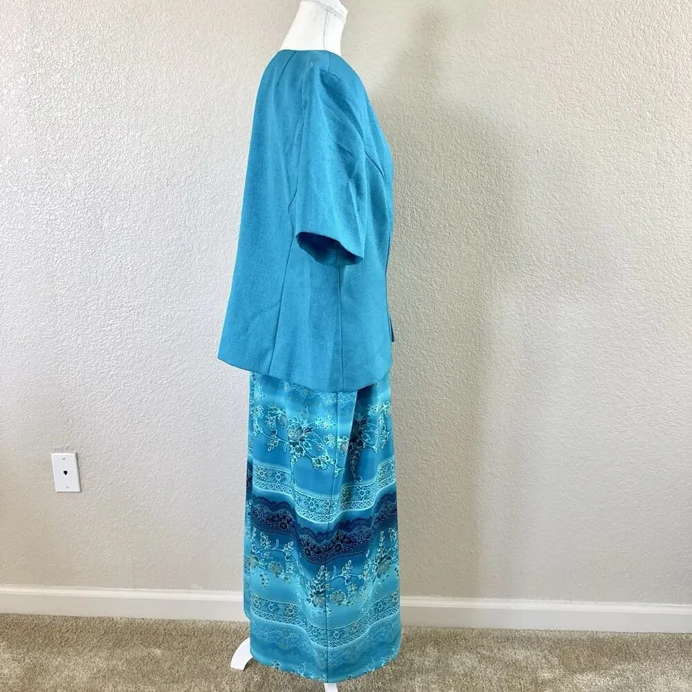 Koret Dress Turquoise Floral Maxi Dress Jacket Set Embroidered 2 Piece Womens 16